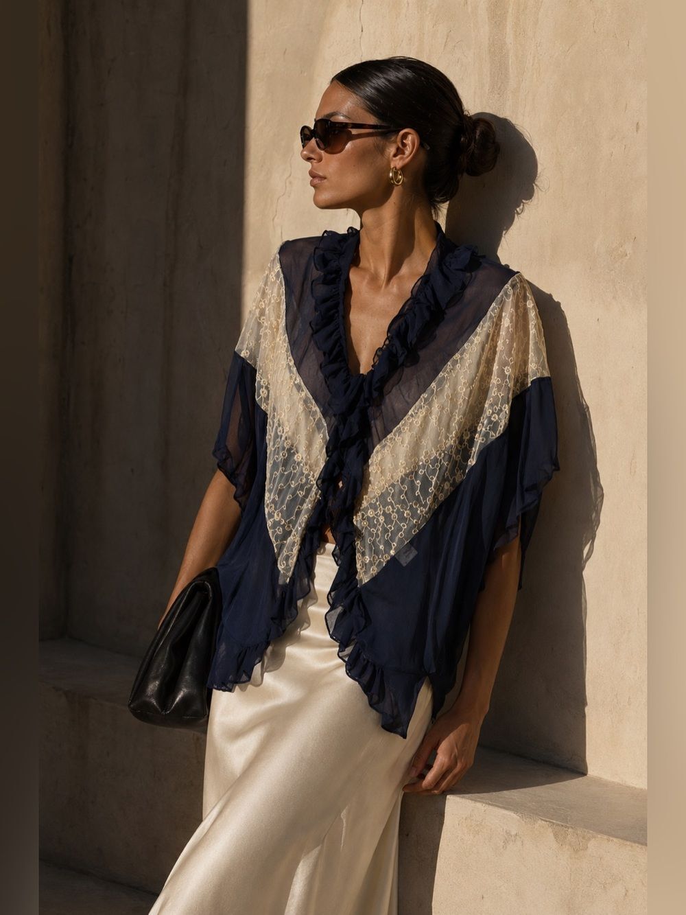 Rare CIEL USA Women’s Bohemian Chic Tunic Blouse Lace Trim Size L